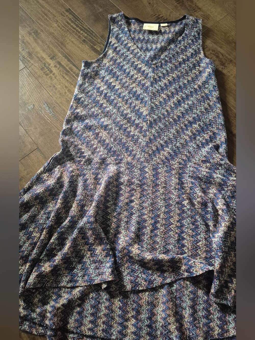 Maeve Blue Multi Chevron High-Low Dress